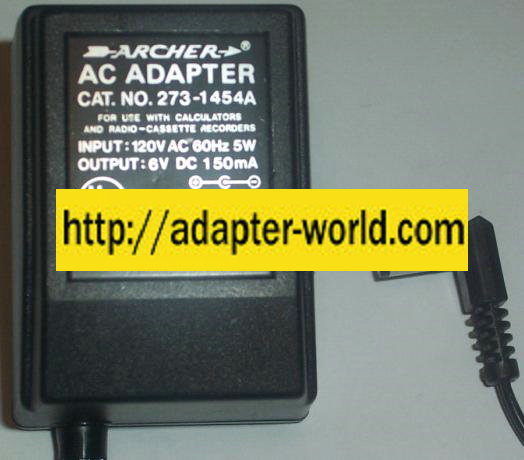 ARCHER 273-1454A AC DC ADAPTER 6V 150MA POWER SUPPLY - Click Image to Close